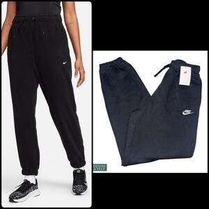 NEW Nike Womens Black Oversized Mid Rise Fleece Jogger Sweatpants XS Tall